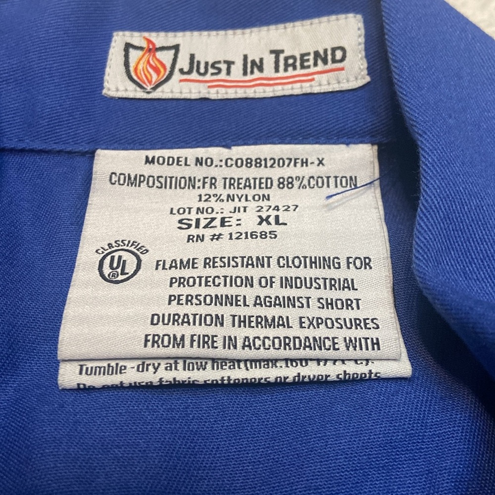 JUST IN TREND NWT Size XL Flame Resistant Long Sleeve Coveralls - Picture 8 of 10